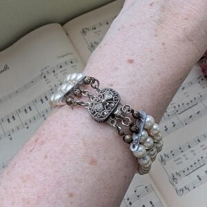 Vintage Silver and Cream Faux Pearl Bracelet